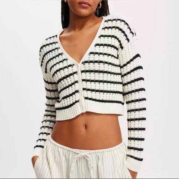 Cotton On It's A Match V-neck Stripe Knit Women’s Cardigan Size Small - Picture 2 of 3